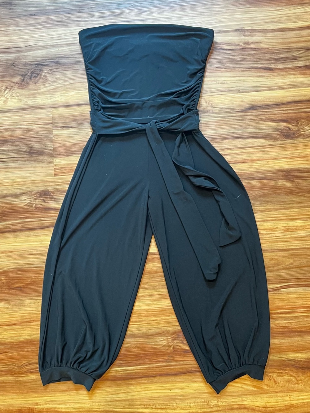 Y2K vintage Strapless Black Jumpsuit with Waist Tie